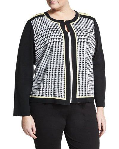 Houndstooth Knit Jacket, White/black,