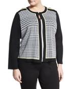 Houndstooth Knit Jacket, White/black,