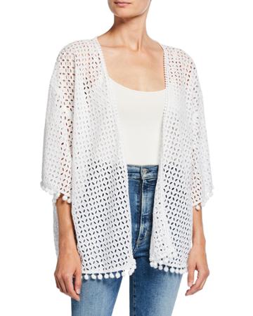 3/4-sleeve Crystal Schiffli Kimono Jacket