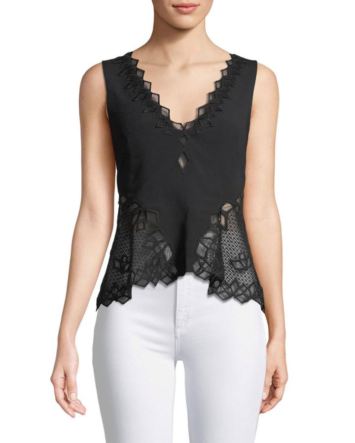 Sleeveless Diamond Applique Crepe Blouse