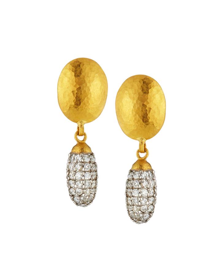24k Small Grenade Diamond Drop Earrings