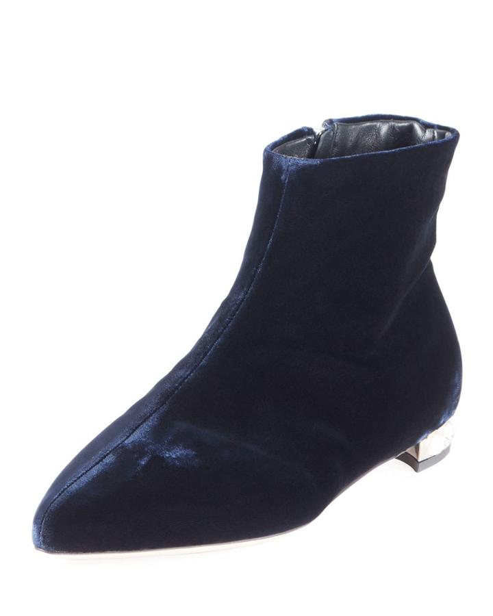 Velvet Pearly-heel Bootie, Blue