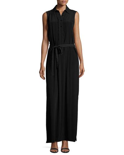 Sleeveless Crepe Contrast-stitching Dress, Black/ivory