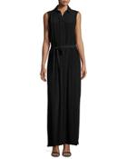 Sleeveless Crepe Contrast-stitching Dress, Black/ivory