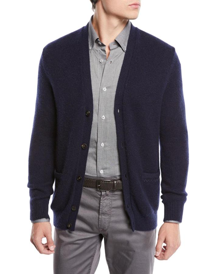 V-neck Button-front Cashmere-silk Cardigan