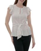 Polka-dot Woven Top With Tie Front