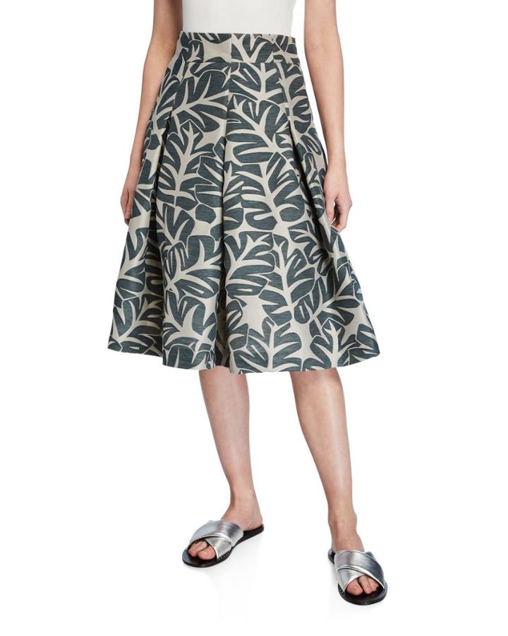 Tropical Leaf Pleated Fit-&-flare