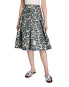 Tropical Leaf Pleated Fit-&-flare