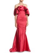Ruffled Off-the-shoulder Trumpet Evening Gown
