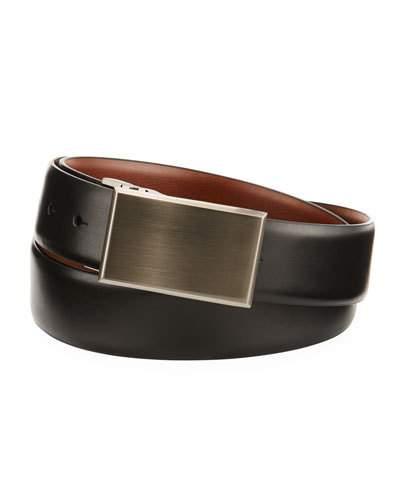 Reversible Leather Plaque-buckle Belt