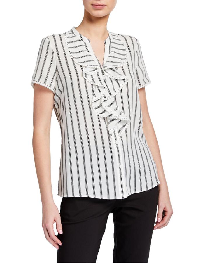 Stripe Ruffle-front Blouse