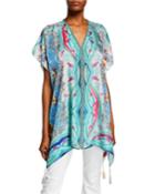 Leon Silk Printed Tassel Poncho