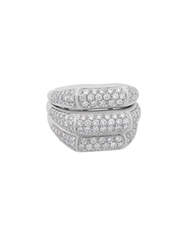 18k White Gold Stacked 3-row Diamond Ring,
