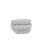 18k White Gold Stacked 3-row Diamond Ring,