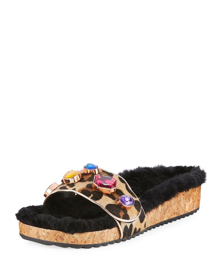 Lyla Gem Leopard-print Slide Sandal,