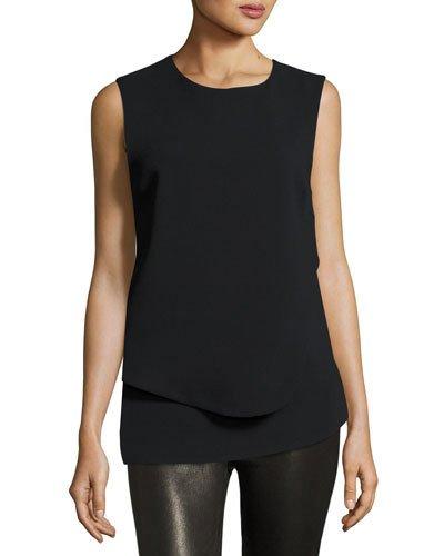 Crepe Overlay Sleeveless Top, Black