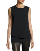 Crepe Overlay Sleeveless Top, Black