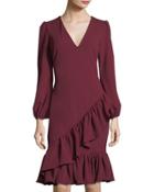 V-neck Long-sleeve Ruffled Dress
