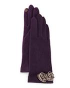 Portolano Rosette-cuff Tech Gloves, Dark Purple/taupe, Women's, Dk Purple/