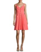 Fara Button-front Poplin Short Dress, Bright Pink