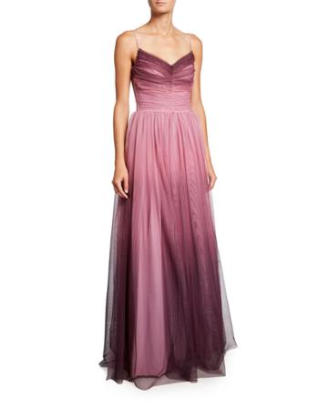 Vogue Ombre Spaghetti-strap Tulle Bustier Gown