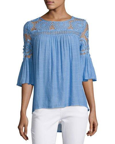 High-low Lace-yoke Blouse,