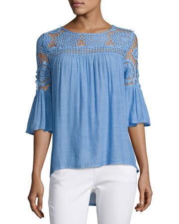 High-low Lace-yoke Blouse,