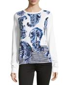 Pyrmont Paisley-print Pullover Sweater, White Pattern