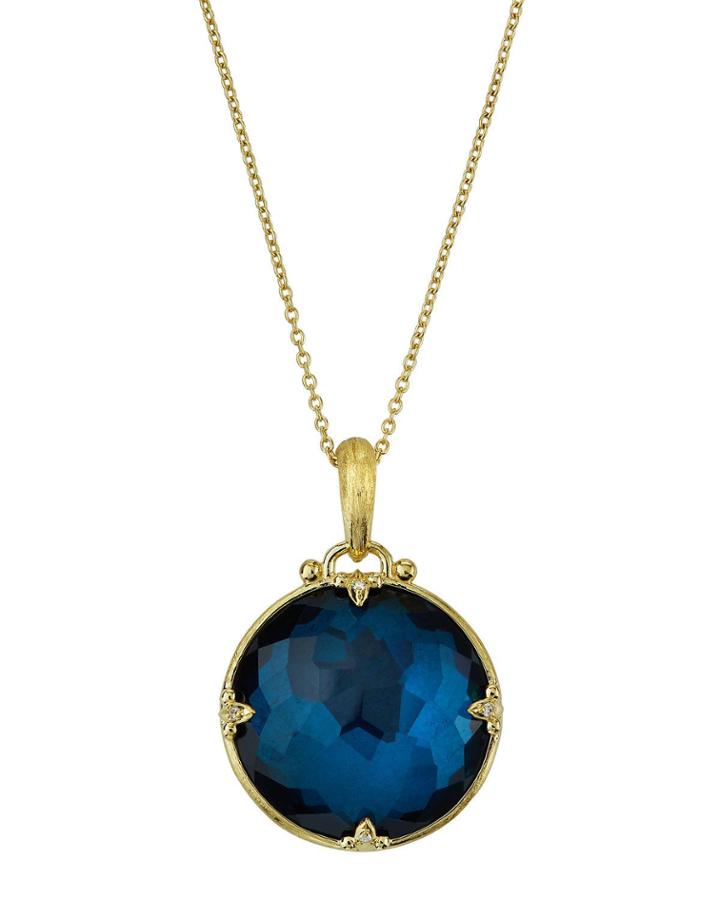 18k Yellow Gold Frosted Blue Doublet Pendant Necklace