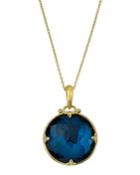 18k Yellow Gold Frosted Blue Doublet Pendant Necklace