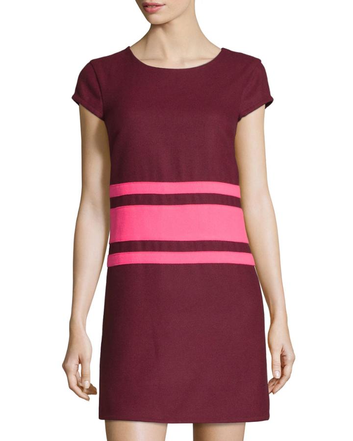 Julie Brown Allure Cap-sleeve Striped Dress, Wine/hot Pink, Women's, Size: