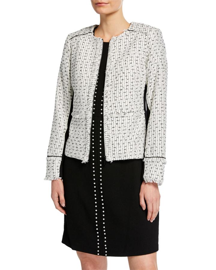 Paneled Zip-front Tweed Jacket