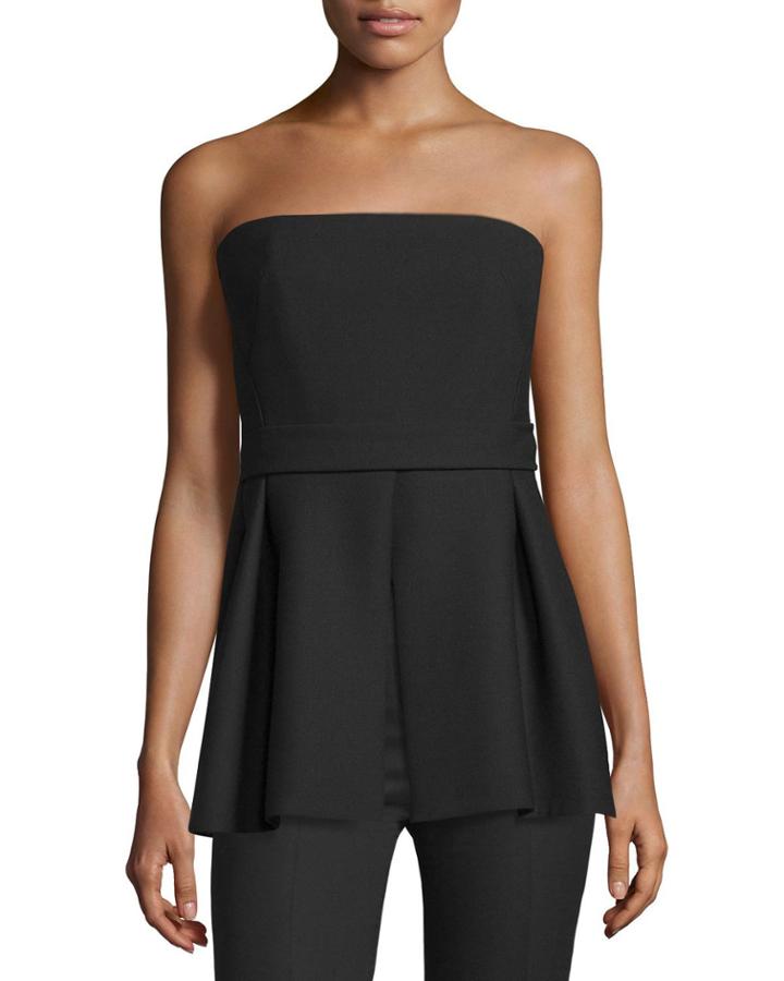 Strapless Pleated-peplum Top, Black