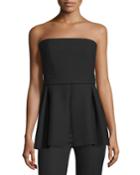 Strapless Pleated-peplum Top, Black