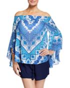 Elsie Printed Off-shoulder Flutter-sleeve Top