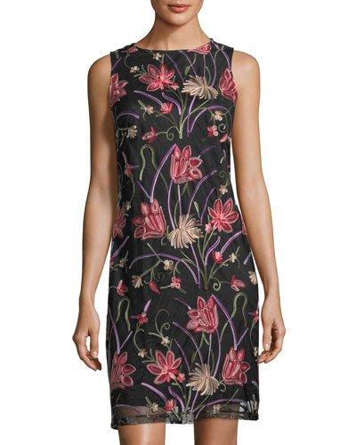 Floral-embroidered Sleeveless Dress