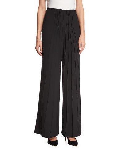 High-waist Pintuck-front Pants, Black