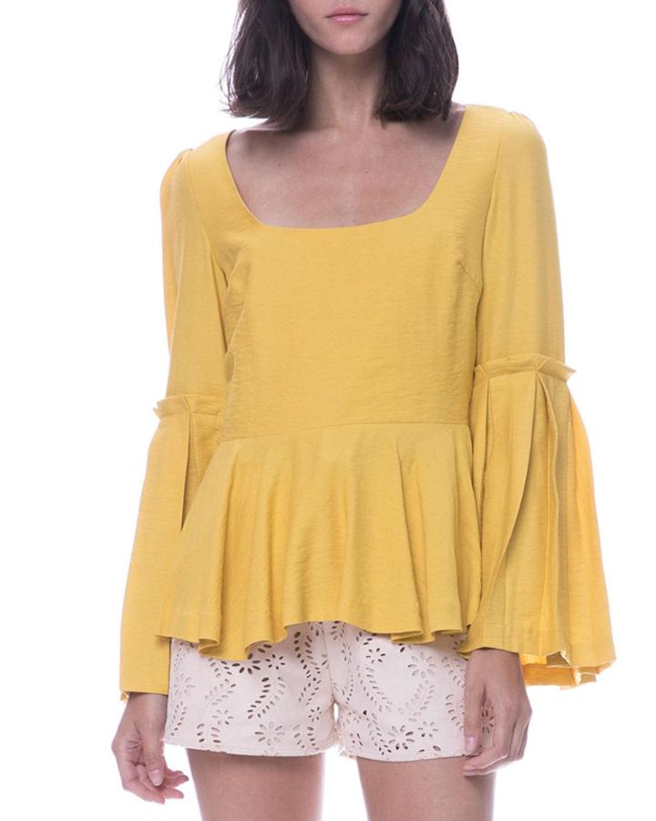 Square-neck Bell-sleeve Peplum Top