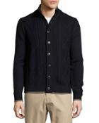 Cable-knit Stand-collar Cardigan, Dark