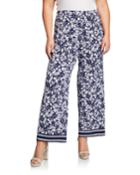Plus Size Floral Wide-leg Border Pants
