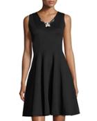 Jewel-embellished Fit & Flare Scuba Dress, Black