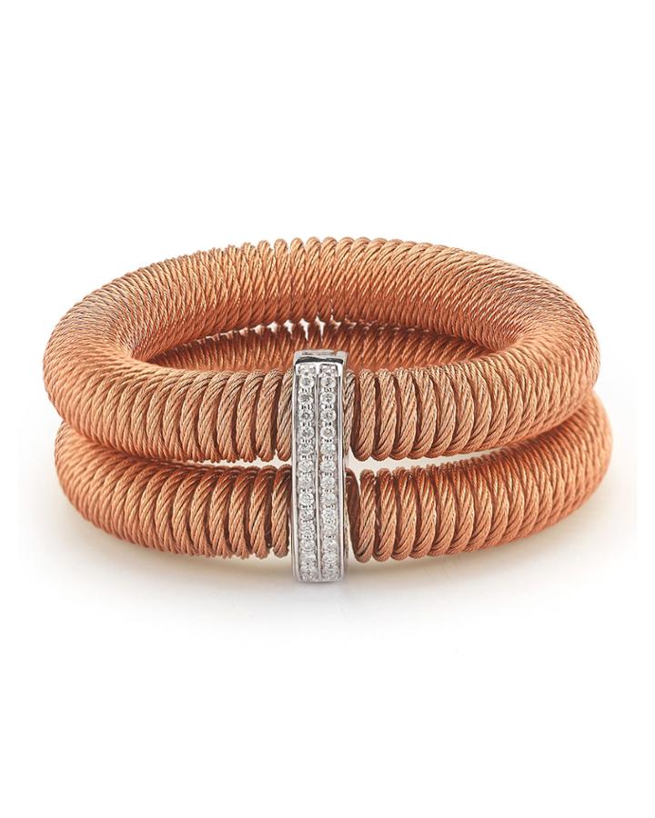 Steel & 18k Gold Diamond Stacked Spring-coil Bangle, Red