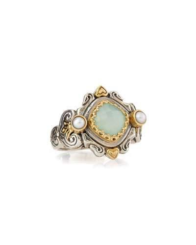 Sea Blue Agate & Pearl Ring,