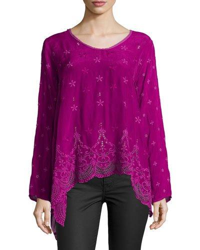 Long-sleeve Flowy Eyelet Tunic