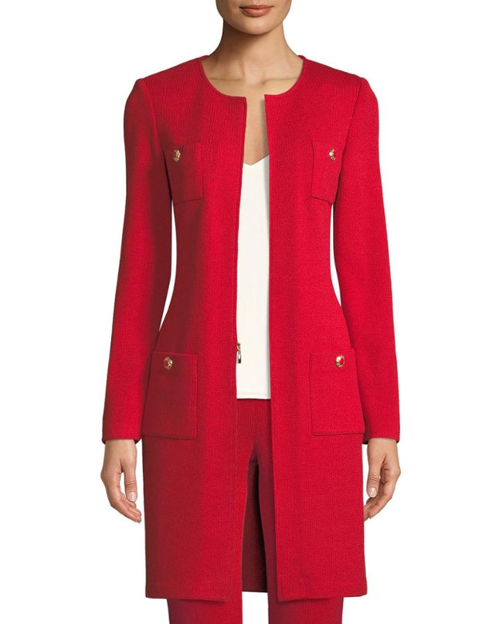 Santana-knit Jewel-neck Topper Jacket