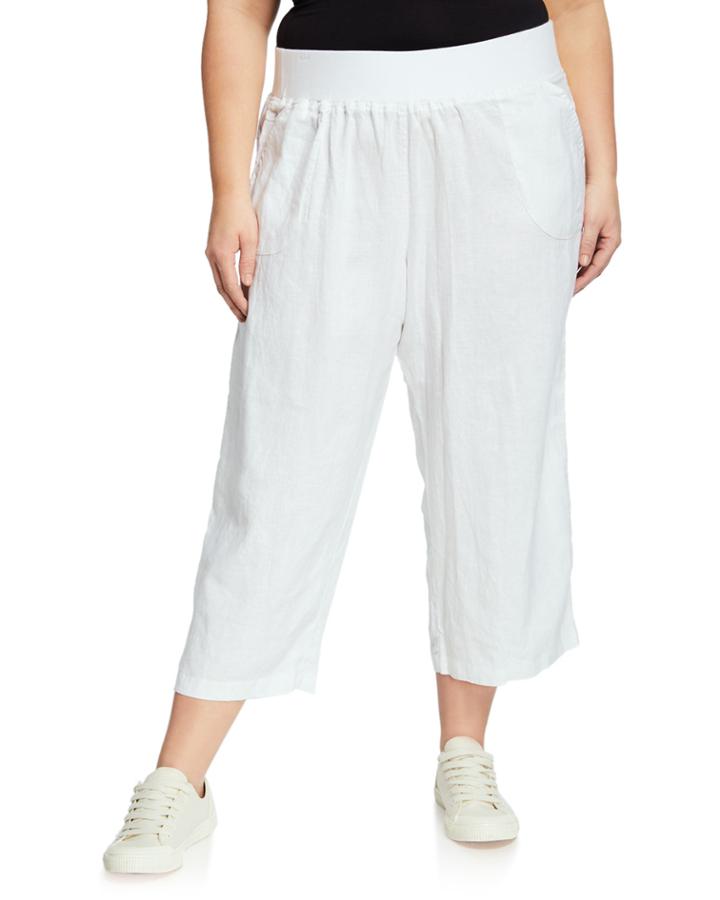Plus Size Linen High-waist Cropped Pants