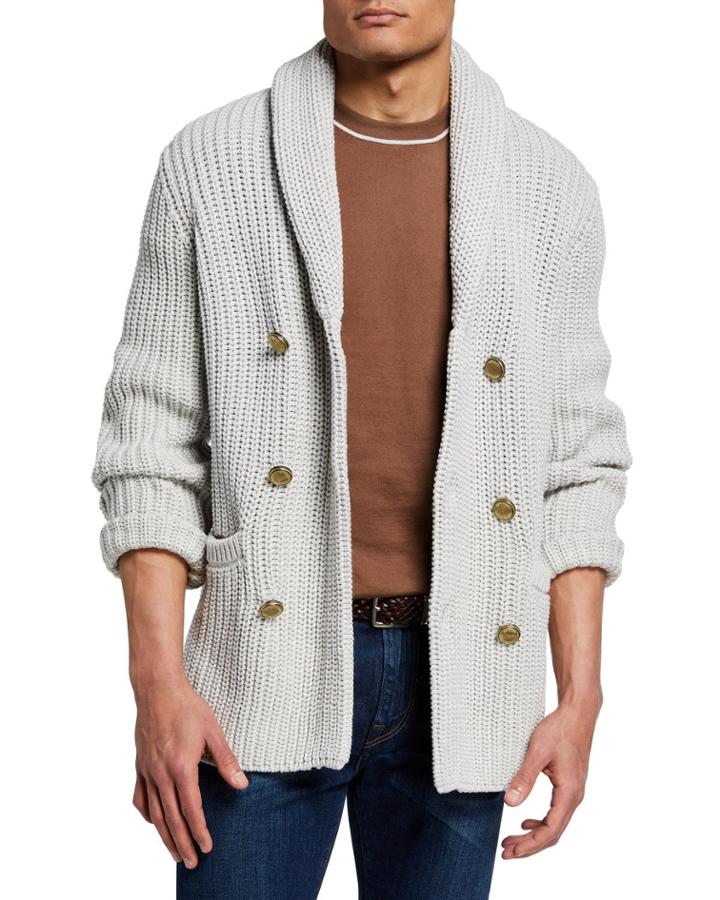 Men's Shawl One And A Half Breasted Cardigan