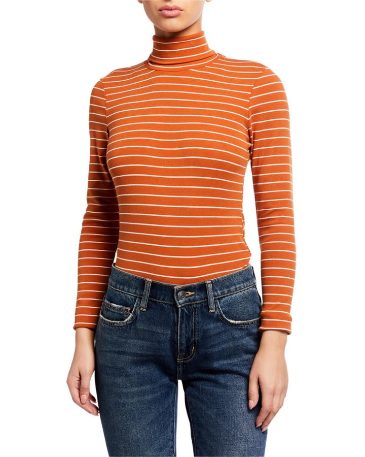 Striped Long-sleeve Turtleneck Bodysuit