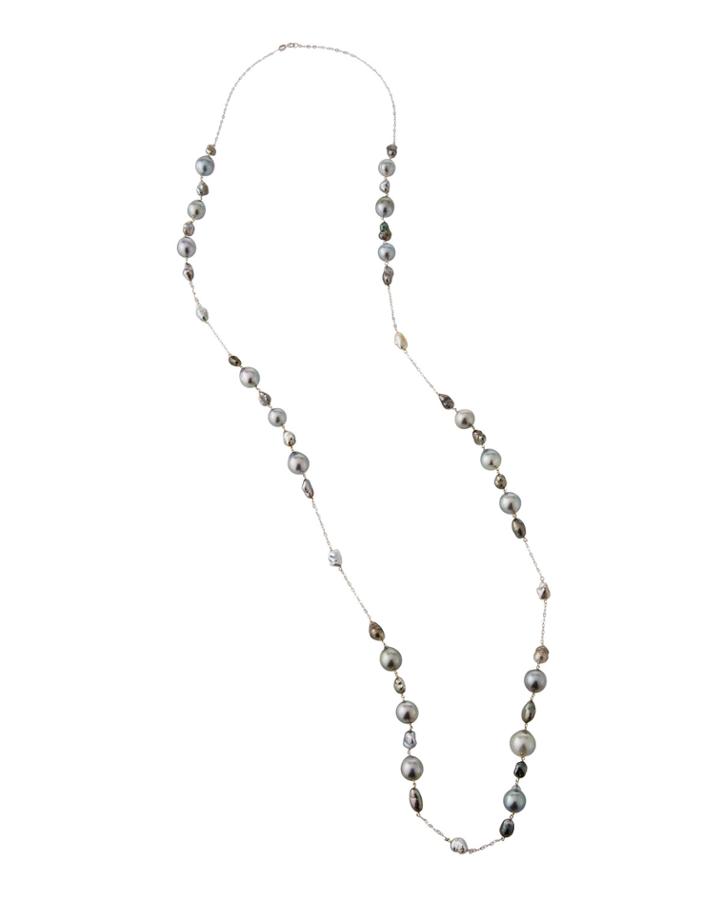 Long 14k White Gold Mixed-pearl Necklace