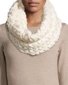 Neiman Marcus Floral Chunky Knit Infinity Scarf, Ivory, Women's